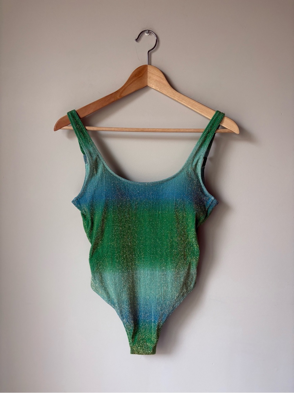 Women’s Secret Glittery Gold Gradient Green-Blue One Piece Bikini ☀️ 🌊